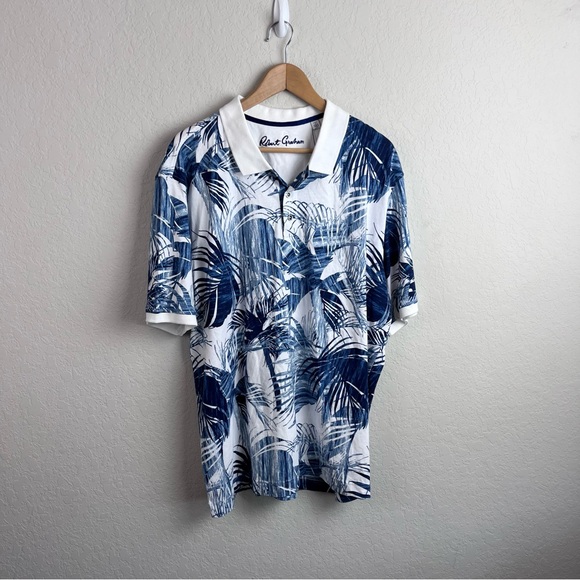 NEW NWT Robert Graham Men’s Polo Shirt Tropical Palm Print - Picture 3 of 12
